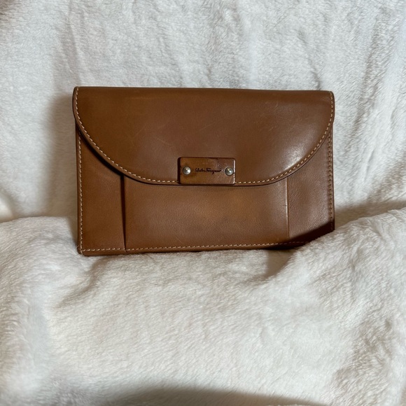 Salvatore Ferragamo Tan Leather Envelope Clutch
